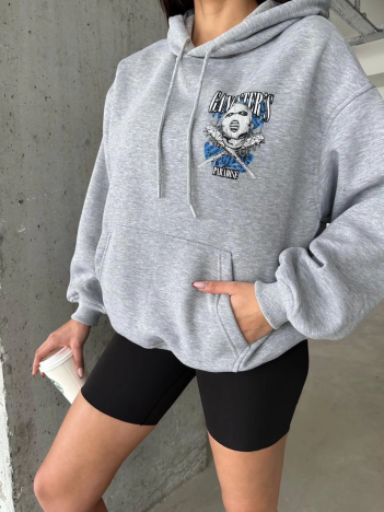 3 iplik şardonlu oversize kafa baskılı sweat gri 3 iplik şardonlu oversize kafa baskılı sweat gri