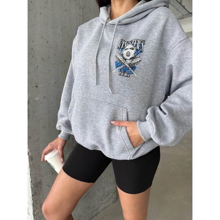 3 iplik şardonlu oversize kafa baskılı sweat gri 3 iplik şardonlu oversize kafa baskılı sweat gri