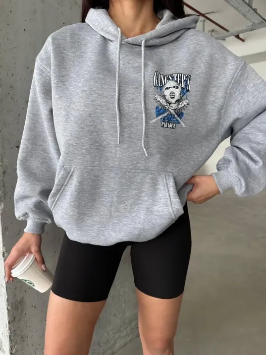 3 İplik Şardonlu Oversize Kafa Baskılı Sweat Gri 3 İplik Şardonlu Oversize Kafa Baskılı Sweat Gri