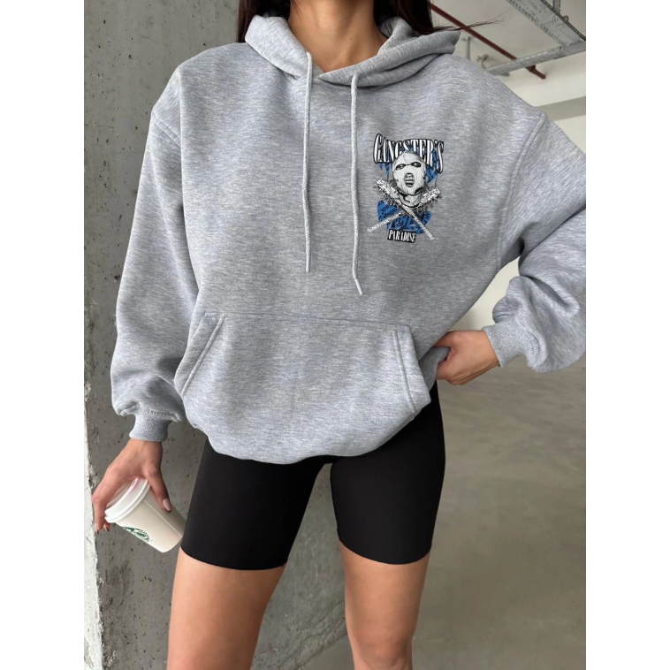 3 iplik şardonlu oversize kafa baskılı sweat gri 3 iplik şardonlu oversize kafa baskılı sweat gri