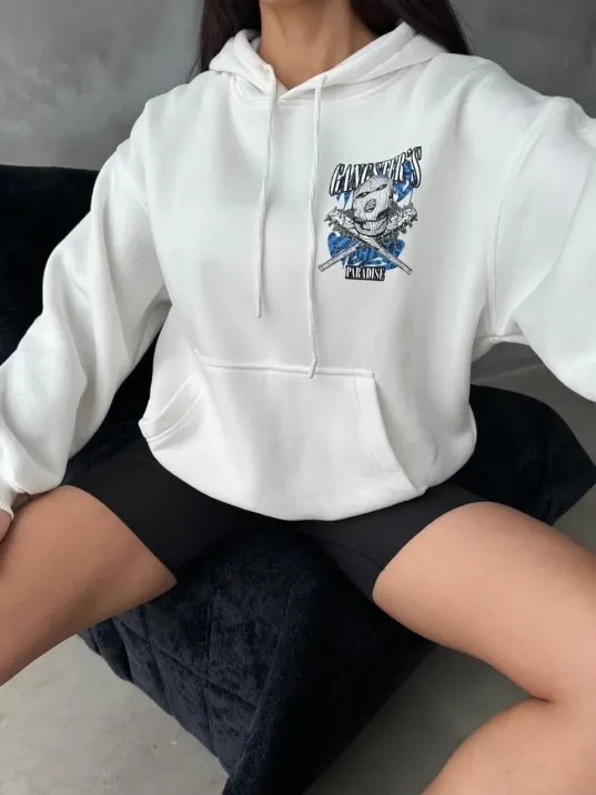 3 İplik Şardonlu Oversize Kafa Baskılı Sweat Beyaz 3 İplik Şardonlu Oversize Kafa Baskılı Sweat Beyaz