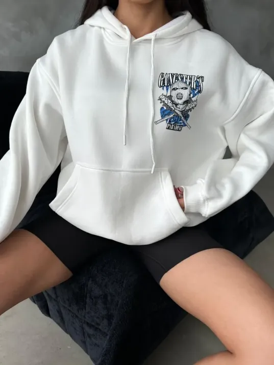 3 İplik Şardonlu Oversize Kafa Baskılı Sweat Beyaz 3 İplik Şardonlu Oversize Kafa Baskılı Sweat Beyaz