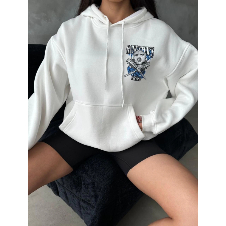 3 iplik şardonlu oversize kafa baskılı sweat beyaz 3 iplik şardonlu oversize kafa baskılı sweat beyaz