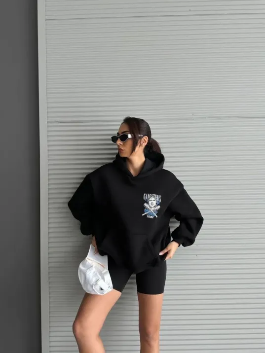 3 İplik Şardonlu Oversize Kafa Baskılı Sweat Siyah 3 İplik Şardonlu Oversize Kafa Baskılı Sweat Siyah