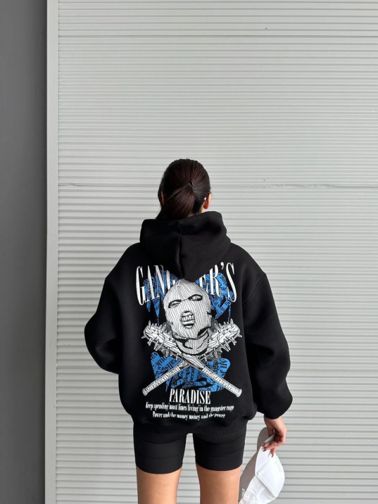 3 iplik şardonlu oversize kafa baskılı sweat siyah 3 iplik şardonlu oversize kafa baskılı sweat siyah