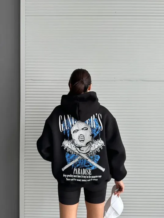 3 İplik Şardonlu Oversize Kafa Baskılı Sweat Siyah 3 İplik Şardonlu Oversize Kafa Baskılı Sweat Siyah