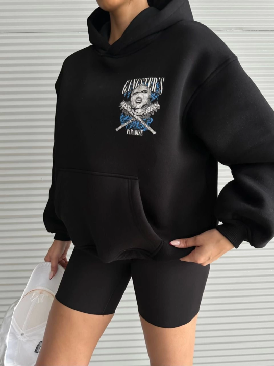 3 iplik şardonlu oversize kafa baskılı sweat siyah 3 iplik şardonlu oversize kafa baskılı sweat siyah