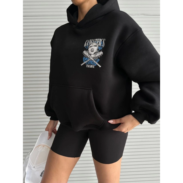 3 iplik şardonlu oversize kafa baskılı sweat siyah 3 iplik şardonlu oversize kafa baskılı sweat siyah