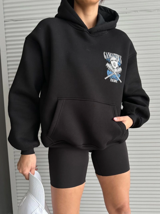 3 iplik şardonlu oversize kafa baskılı sweat siyah 3 iplik şardonlu oversize kafa baskılı sweat siyah