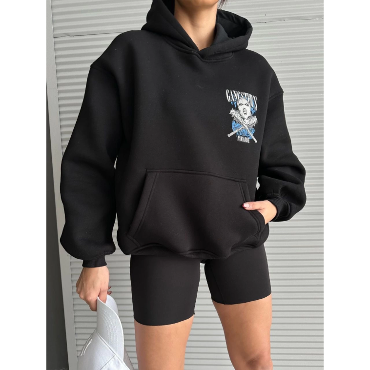 3 iplik şardonlu oversize kafa baskılı sweat siyah 3 iplik şardonlu oversize kafa baskılı sweat siyah