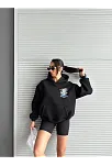 3 İplik Şardonlu Oversize Kafa Baskılı Sweat Siyah