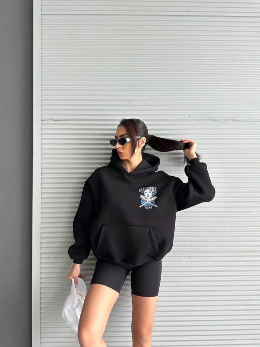 3 iplik şardonlu oversize kafa baskılı sweat siyah 3 iplik şardonlu oversize kafa baskılı sweat siyah