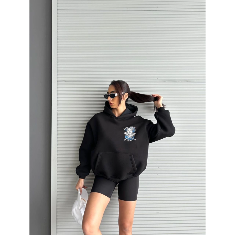 3 iplik şardonlu oversize kafa baskılı sweat siyah 3 iplik şardonlu oversize kafa baskılı sweat siyah