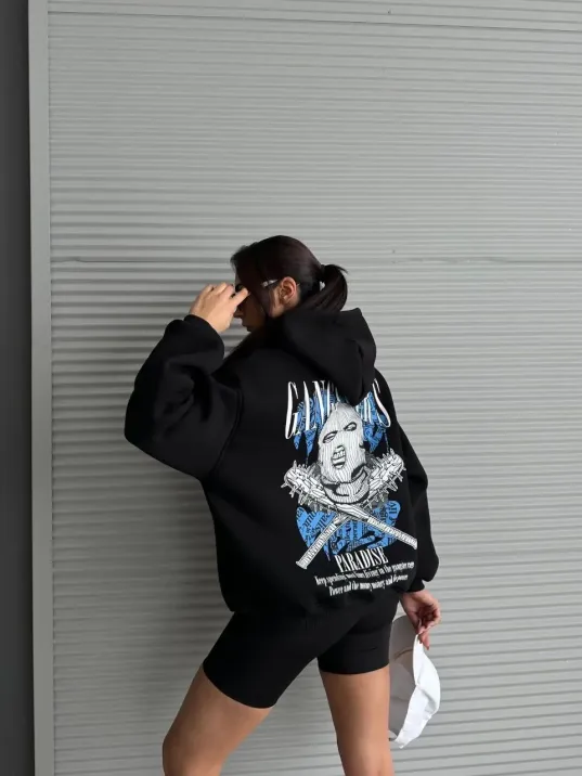 3 İplik Şardonlu Oversize Kafa Baskılı Sweat Siyah 3 İplik Şardonlu Oversize Kafa Baskılı Sweat Siyah