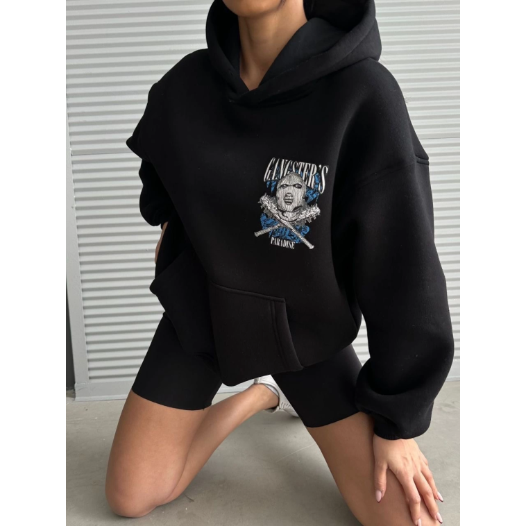 3 iplik şardonlu oversize kafa baskılı sweat siyah 3 iplik şardonlu oversize kafa baskılı sweat siyah