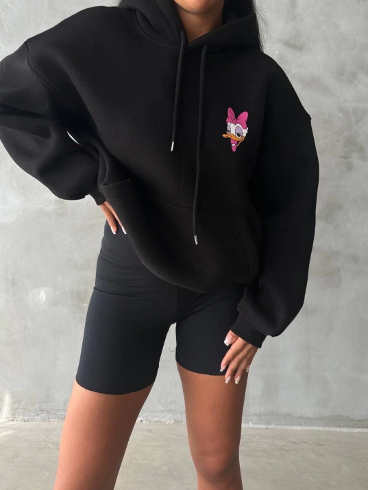 3 iplik şardonlu oversize compact ördek baskılı sweat siyah 3 iplik şardonlu oversize compact ördek baskılı sweat siyah