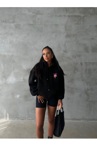 3 iplik şardonlu oversize compact ördek baskılı sweat siyah
