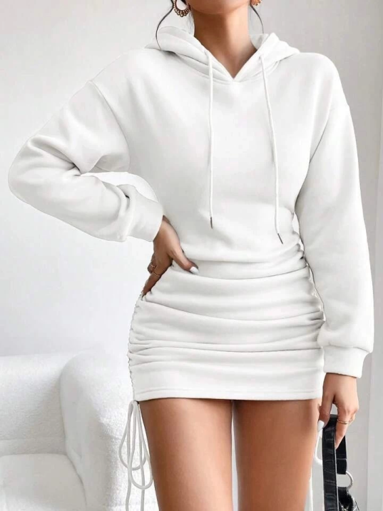 3 iplik şardonlu kapşonlu elbise beyaz 3 iplik şardonlu kapşonlu elbise beyaz