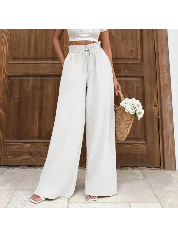 Keten Bağcıklı Beyaz Pantolon
