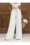 Keten Bağcıklı Beyaz Pantolon