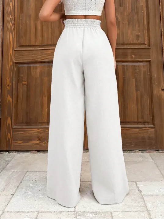Keten Bağcıklı Beyaz Pantolon