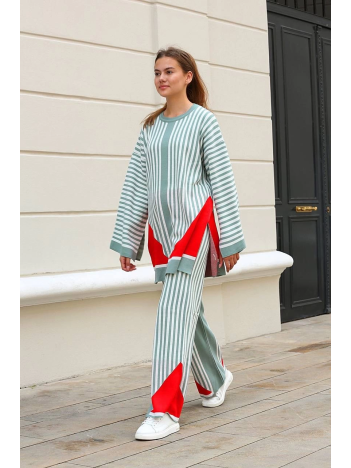 Çizgili bisiklet yaka triko takım Mint Çizgili bisiklet yaka triko takım Mint