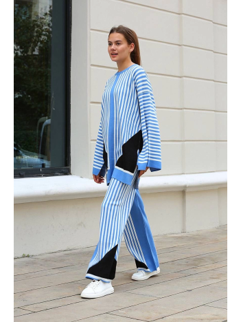 Çizgili bisiklet yaka triko takım Mavi Çizgili bisiklet yaka triko takım Mavi