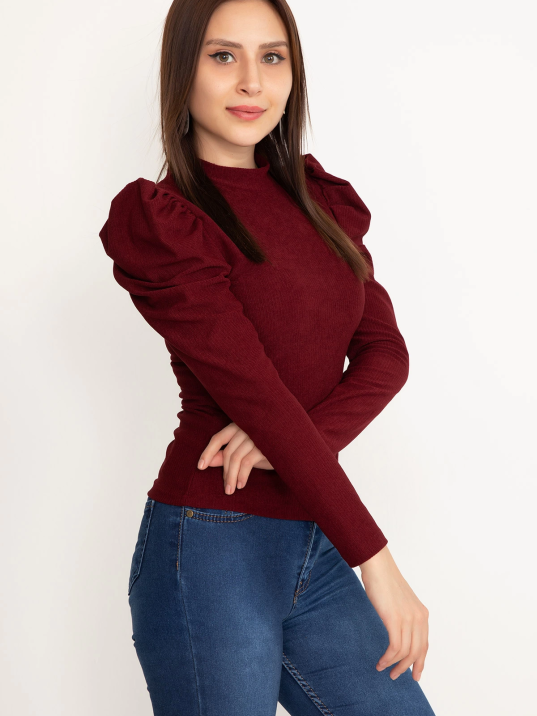 Prenses kol bluz bordo w3125 Prenses kol bluz bordo w3125