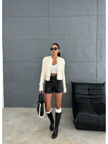 Düğme Detaylı Hırka Ekru