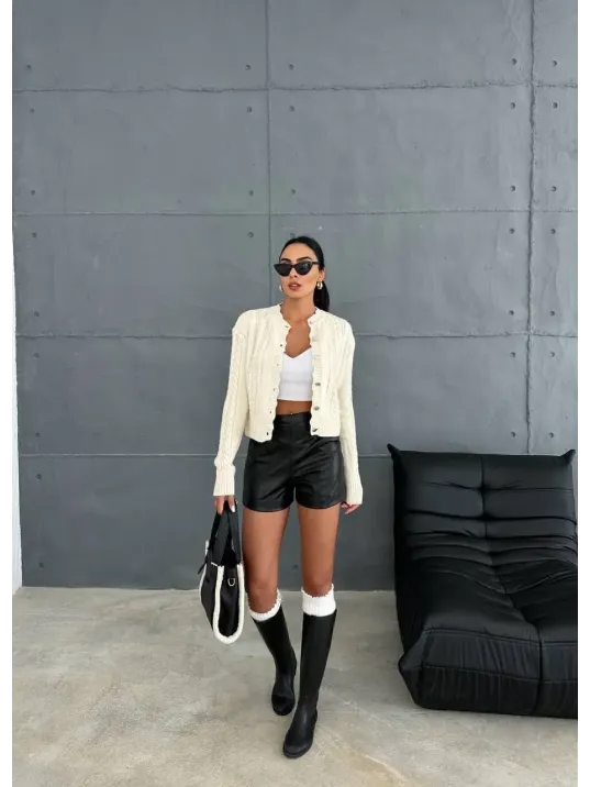 Düğme Detaylı Hırka Ekru Düğme Detaylı Hırka Ekru