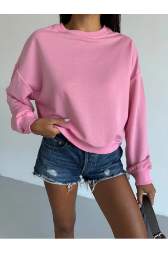 2 iplik bisiklet yaka sweat pembe f2339