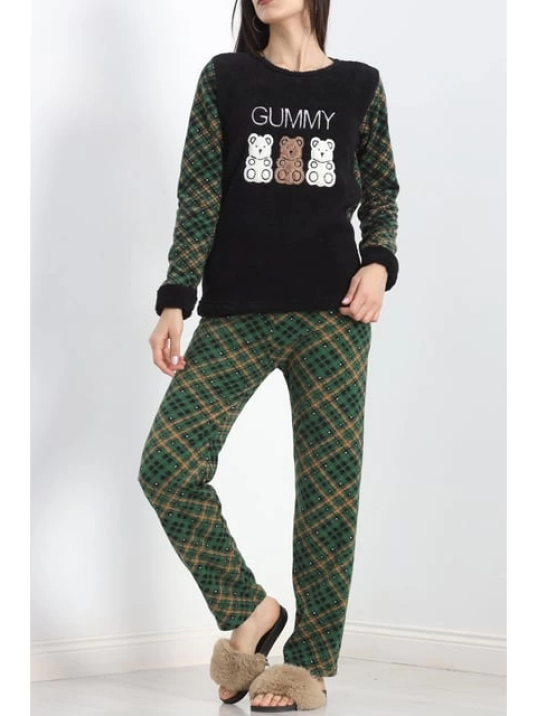 Üç Ayıcıklı Polar Pijama Takımı Yeşil
