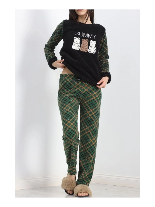 Üç Ayıcıklı Polar Pijama Takımı Yeşil