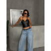 İp askılı yandan fermuarlı rastale deri crop siyah s24113 İp askılı yandan fermuarlı rastale deri crop siyah s24113