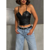 İp askılı yandan fermuarlı rastale deri crop siyah s24113 İp askılı yandan fermuarlı rastale deri crop siyah s24113