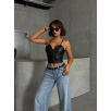 İp askılı yandan fermuarlı rastale deri crop siyah s24113 İp askılı yandan fermuarlı rastale deri crop siyah s24113