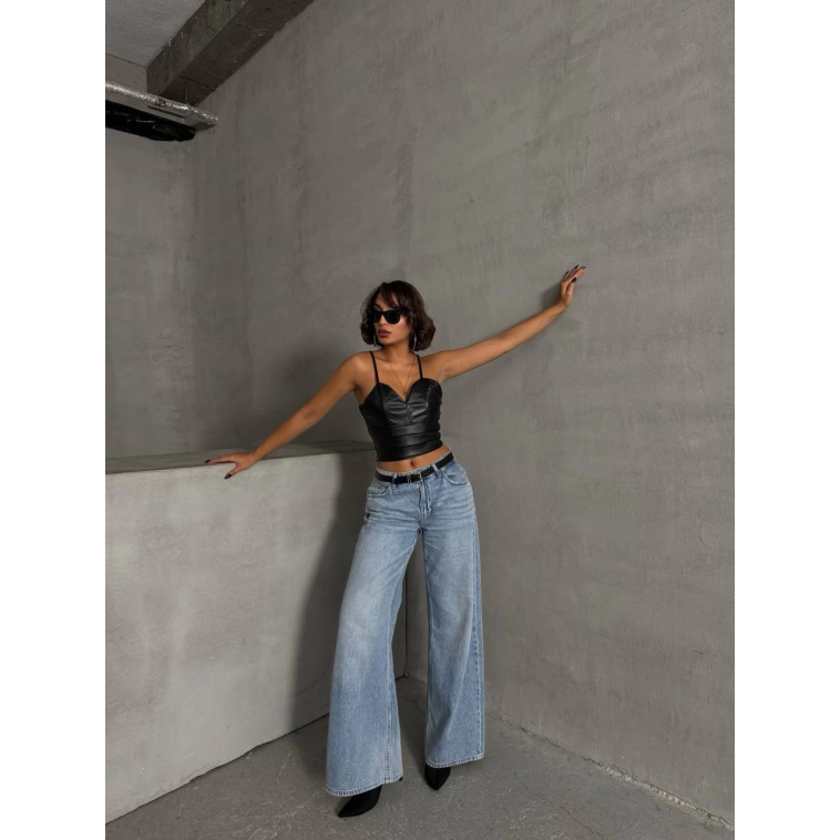 İp askılı yandan fermuarlı rastale deri crop siyah s24113 İp askılı yandan fermuarlı rastale deri crop siyah s24113