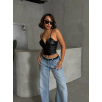İp askılı yandan fermuarlı rastale deri crop siyah s24113 İp askılı yandan fermuarlı rastale deri crop siyah s24113