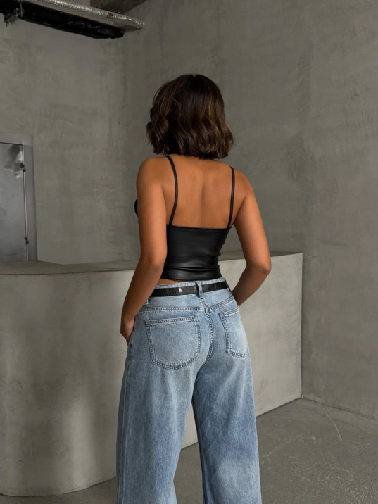 İp askılı yandan fermuarlı rastale deri crop siyah s24113 İp askılı yandan fermuarlı rastale deri crop siyah s24113