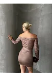 Büzgülü Etek Bluz Takım Kahve S24709