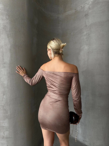 Büzgülü etek bluz takım kahve s24709 Büzgülü etek bluz takım kahve s24709