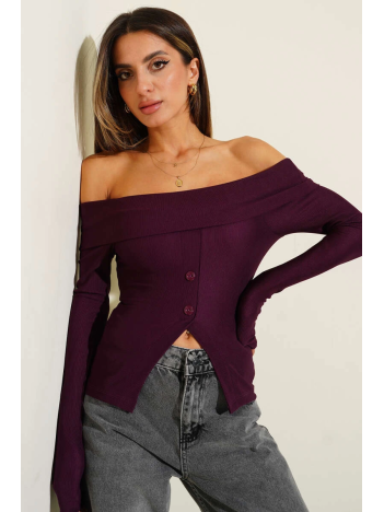 Madonna Yaka Düğmeli Bluz Mürdüm t4329 Madonna Yaka Düğmeli Bluz Mürdüm t4329