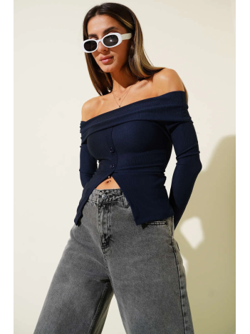Madonna Yaka Düğmeli Bluz Lacivert t4329 Madonna Yaka Düğmeli Bluz Lacivert t4329