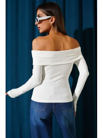 Madonna Yaka Düğmeli Bluz Beyaz T4329