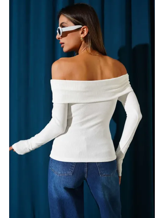 Madonna Yaka Düğmeli Bluz Beyaz T4329