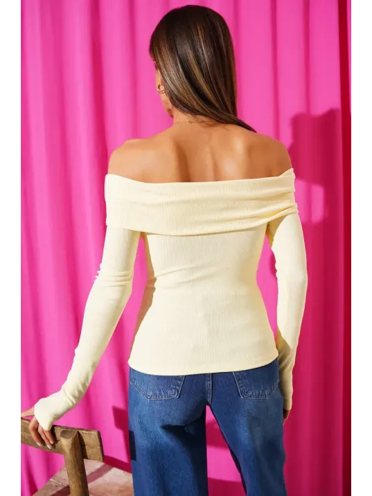 Madonna Yaka Düğmeli Bluz Sarı T4329