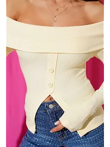 Madonna Yaka Düğmeli Bluz Sarı T4329
