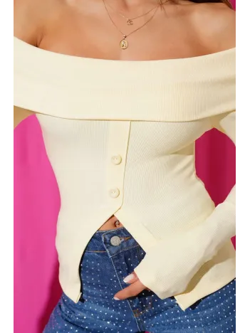 Madonna Yaka Düğmeli Bluz Sarı T4329