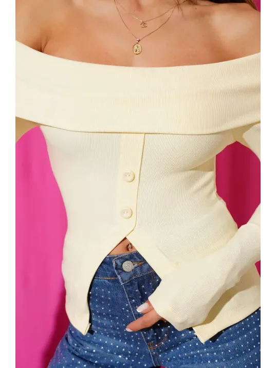 Madonna Yaka Düğmeli Bluz Sarı T4329