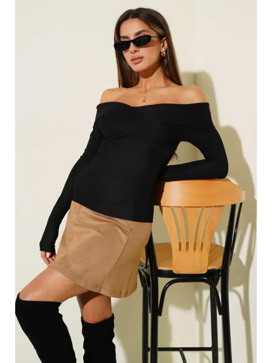 Madonna Çapraz Yaka Bluz Siyah T4331